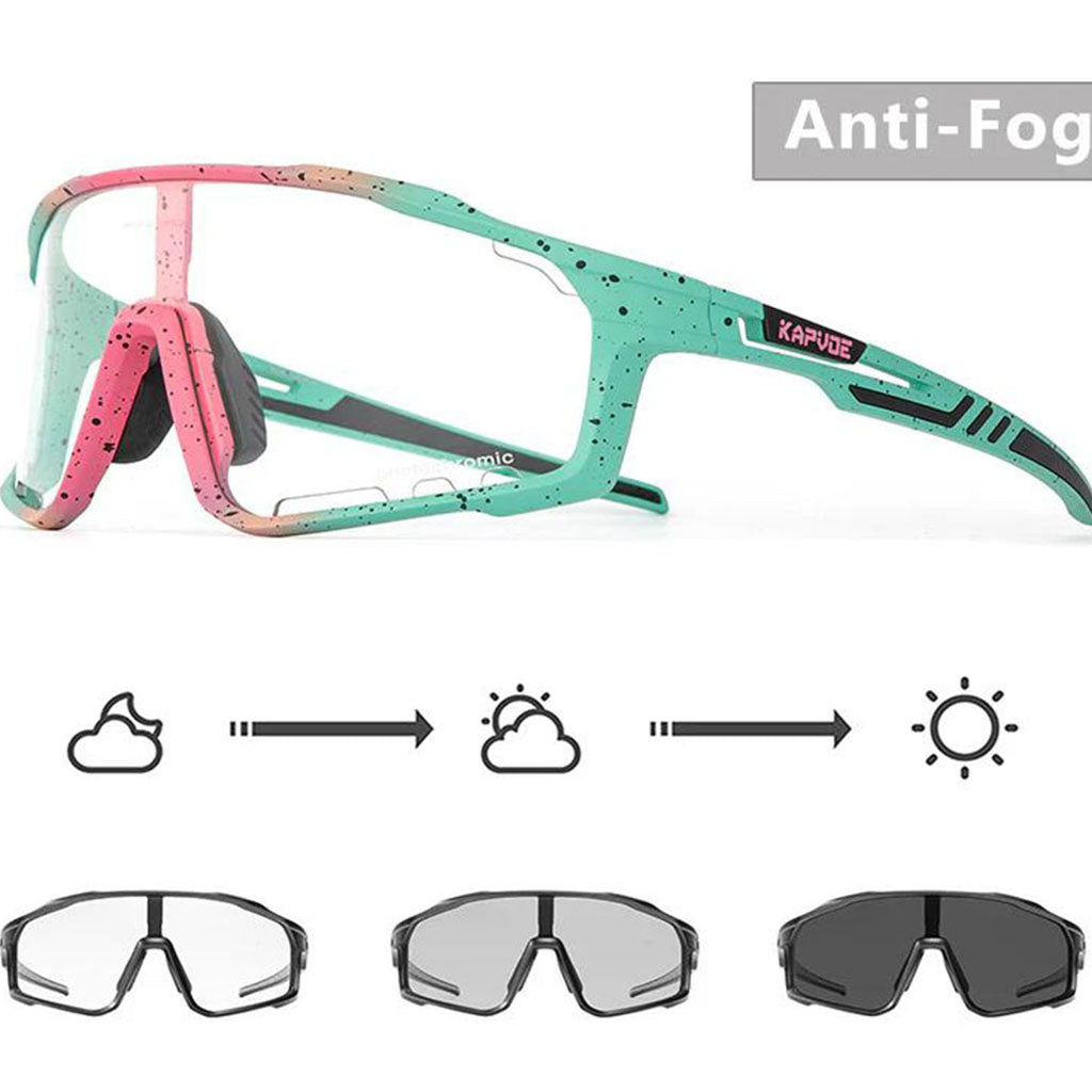 Kapvoe X76 Anti-Fog Photochromic Sunglasses (Black/Green/Pink)
