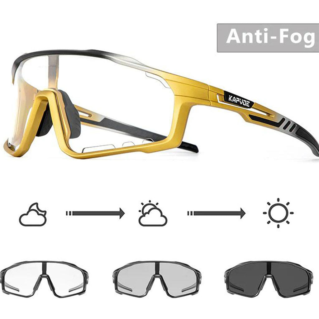 Kapvoe X76 Anti-Fog Photochromic Sunglasses (Black/Gold)