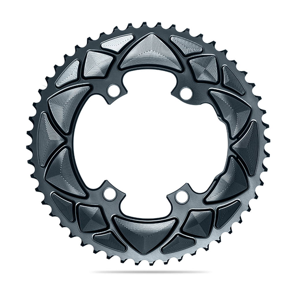 Absolute Black Round Road Chainring 2X 110/4 Shimano 9100/8000 (50T/52T/53T)-Black