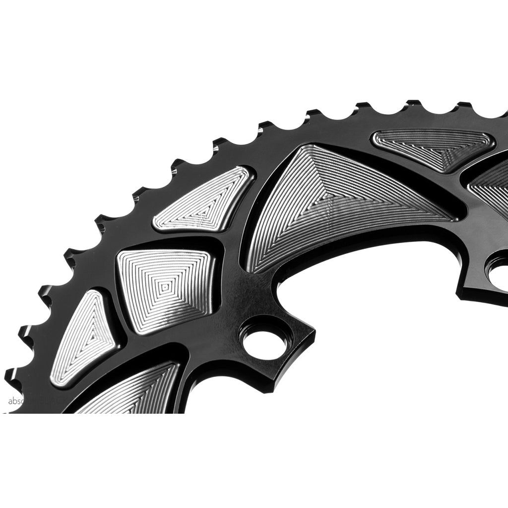 Absolute Black Round Road Chainring 2X 110/4 Shimano 9100/8000 (50T/52T/53T)-Black