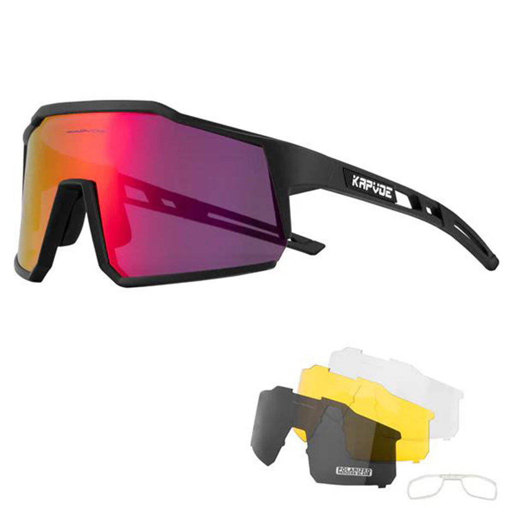 Kapvoe KE9022 Multi-Lens Sports Sunglasses (Red/Black)