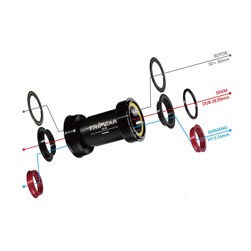 Tripeak BB386 Pressfit Bottom Bracket 3-in-1 Shimano/SRAM/Rotor (86.5mm) (Black)
