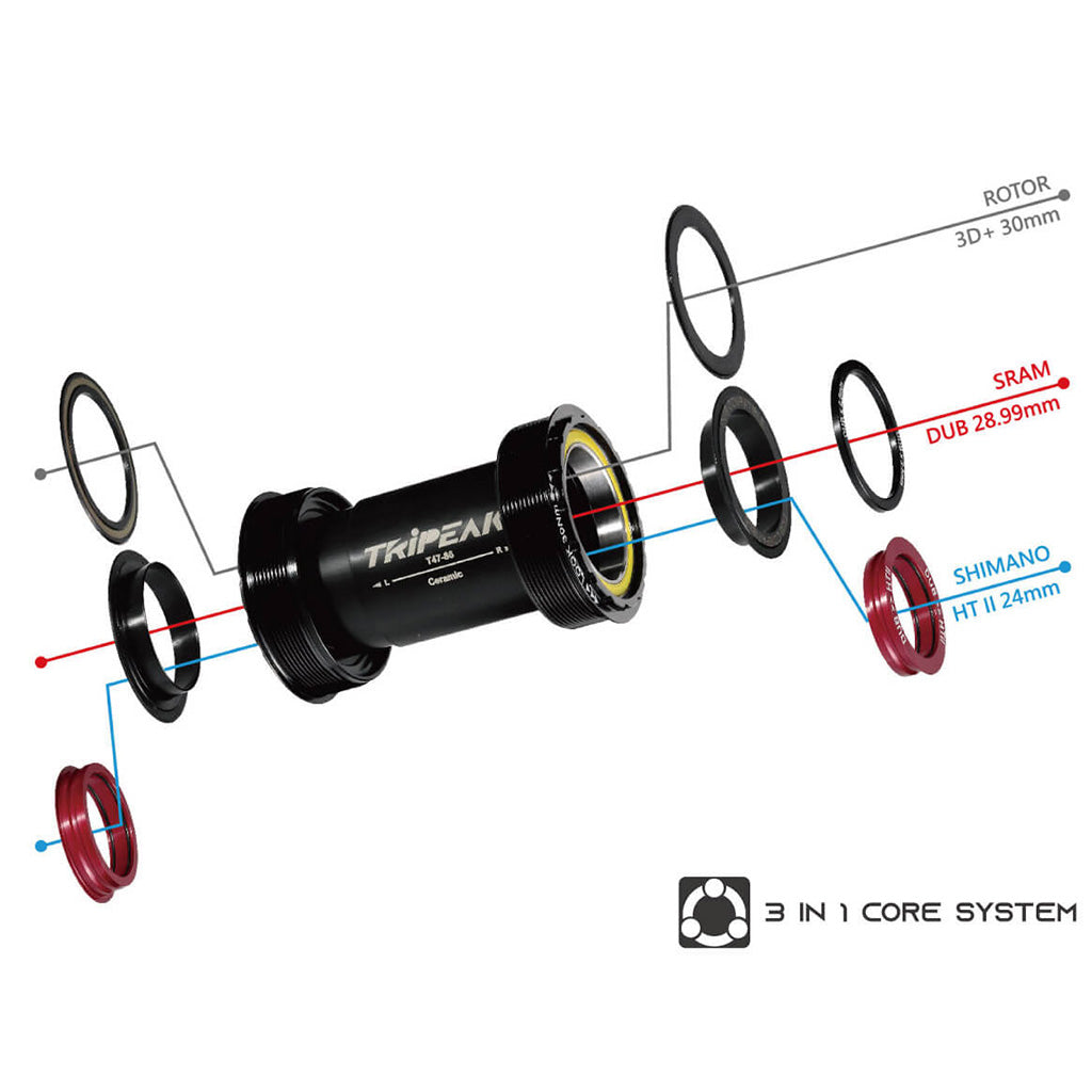 Tripeak T47 3-in-1 Bottom Bracket Ceramic-Shimano/SRAM/Rotor (86mm) (Black)