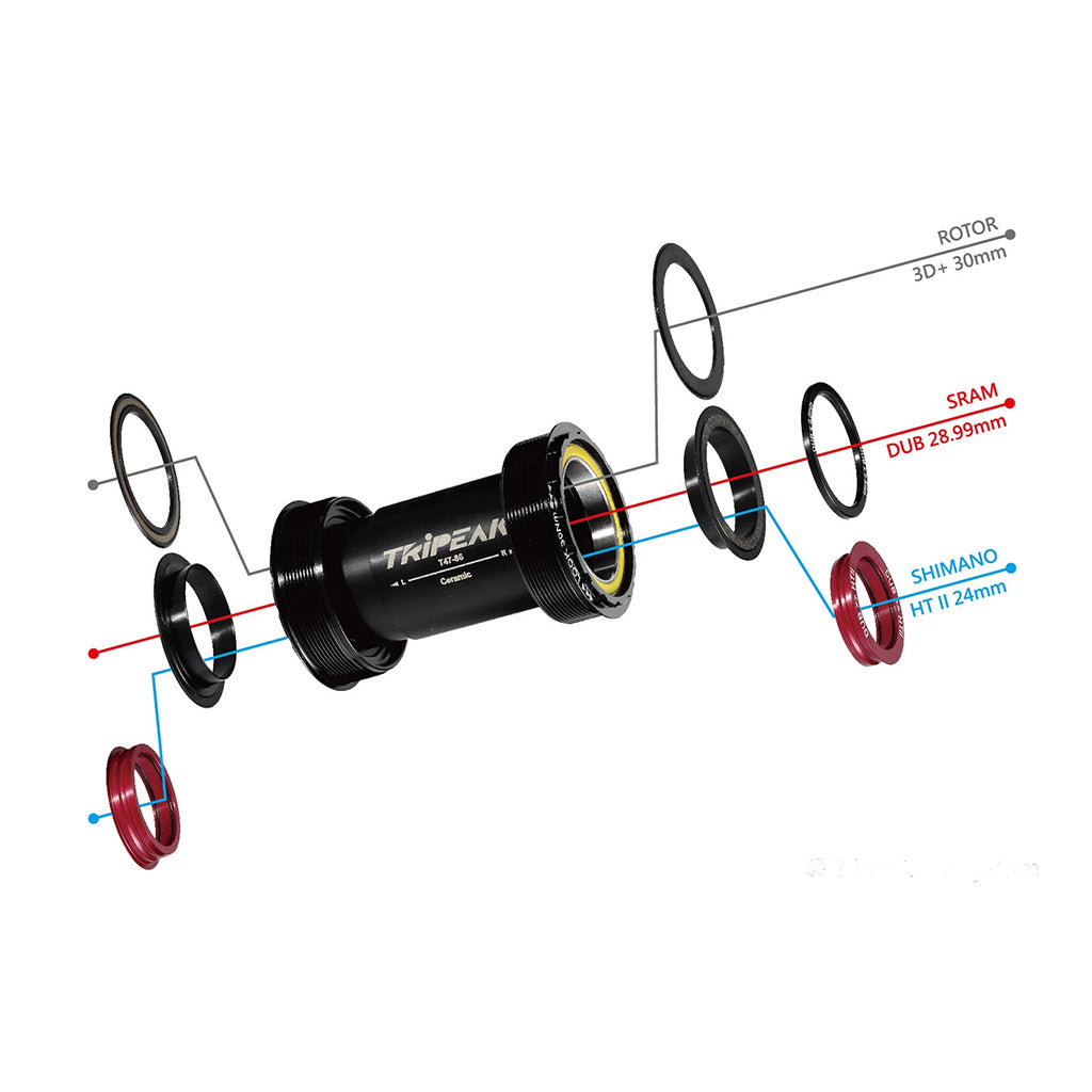 Tripeak BB86 Pressfit Bottom Bracket 3-in-1 Shimano/SRAM/Rotor (86mm) (Black)