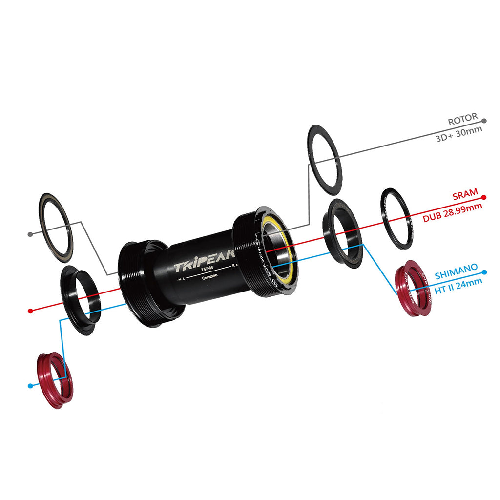 Tripeak T47 3-in-1 Bottom Bracket-Shimano/SRAM/Rotor (68mm) (Black)