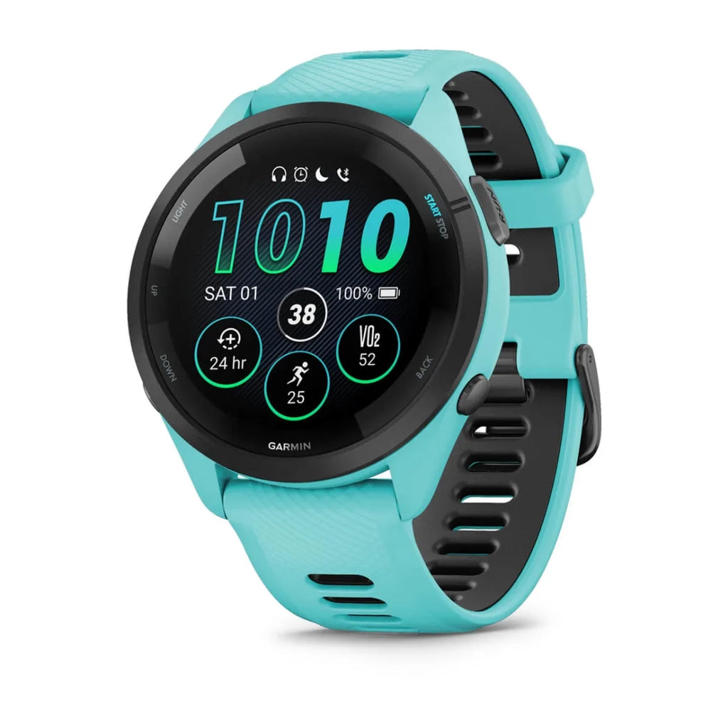 Garmin Forerunner 265 Smart Watch (Aqua/Black Silicone Band)