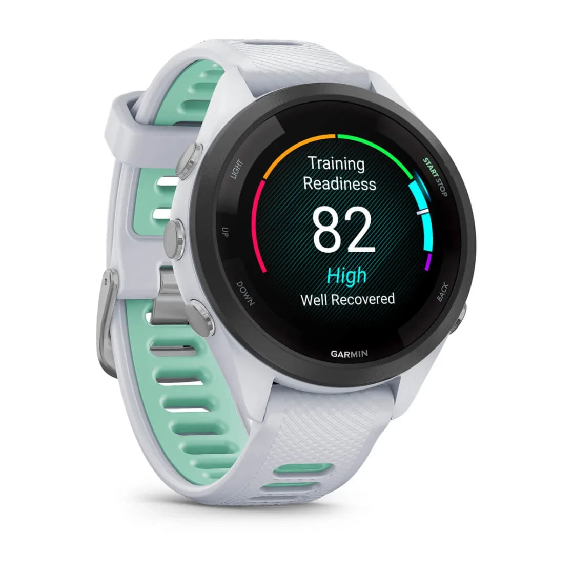 Garmin Forerunner 265S Smart Watch (Whitestone/Neo Tropic Silicone Band)