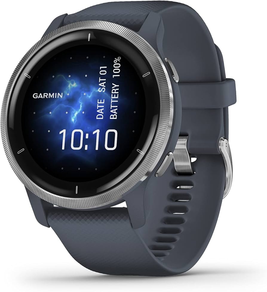 Garmin Venu 2 Smart Watch Silver Granite Blue | AMOLED GPS Fitness Watch