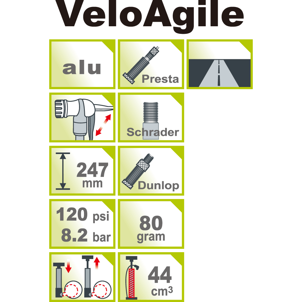 IceToolz VeloAgile High Pressure Mini Hand Pump (Silver/Grey)